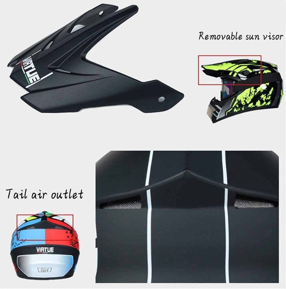 Double Sport Casque de Motocross, Jeunesse Enfants Intégral Tout-Terrain Courses Moto Casques, Descente BMX MTB VTT Enduro Quad Dirt Bike Casque, avec Lunettes Gants Masque