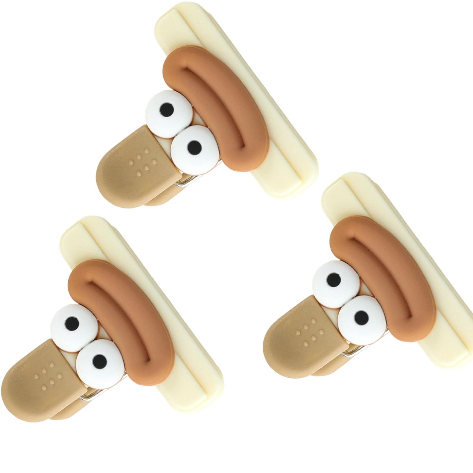 Mekalero Of 3 Soft Silicone Handle Bag Clips for Snacks Organization Practical Chip Bag Sealers Food Storage Accessories Cartoon Food Clips