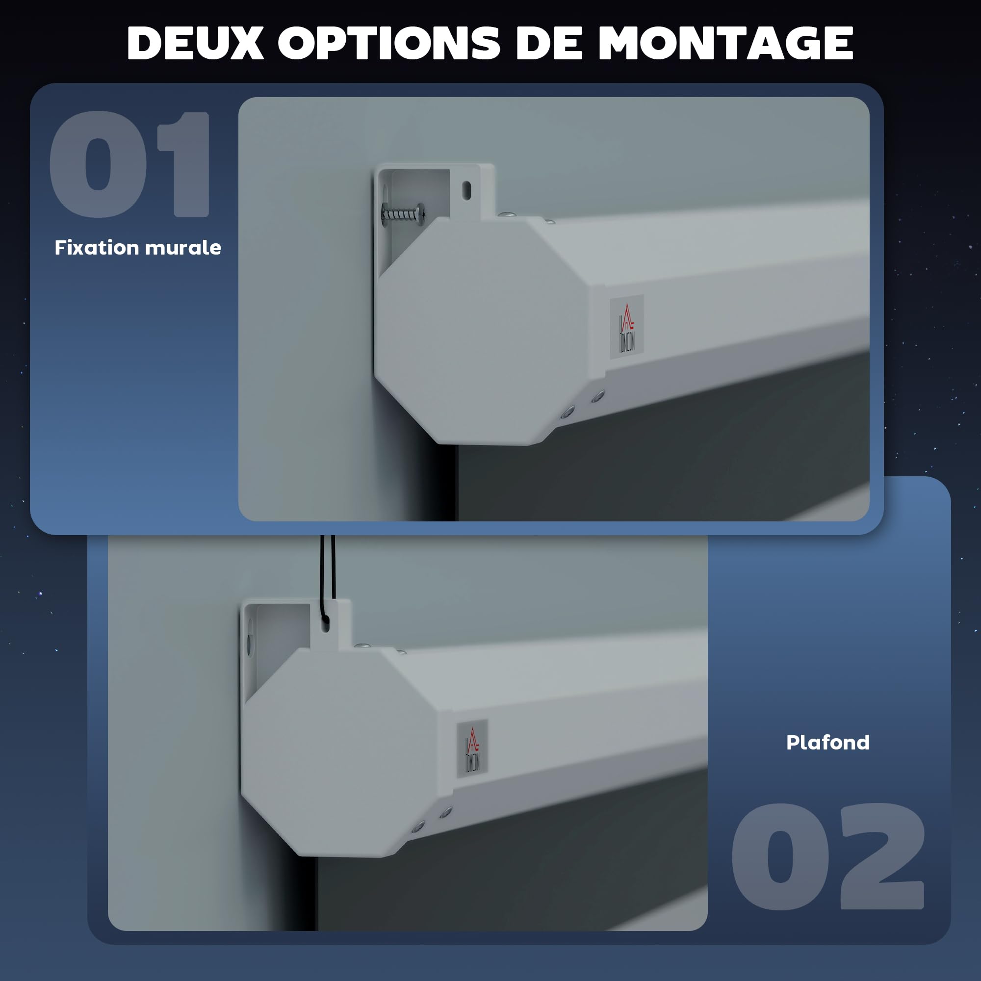 HOMCOM Écran de Projection 120" 4:3 HD 4K, Videoprojecteur avec Boîtier Métal, Réglable en Hauteur, Noir