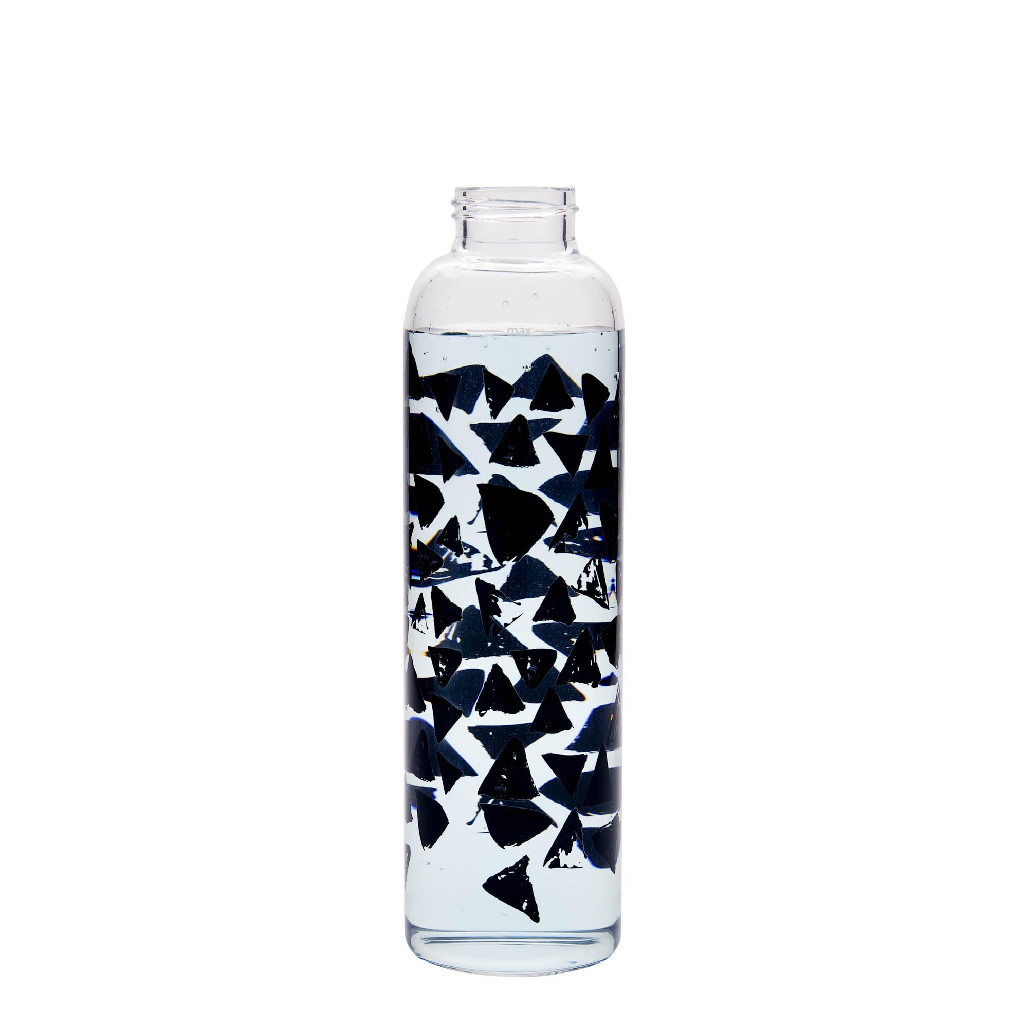 Set di 6 borracce Perseus da 500 ml, triangoli neri in vetro trasparente con coperchio in metallo