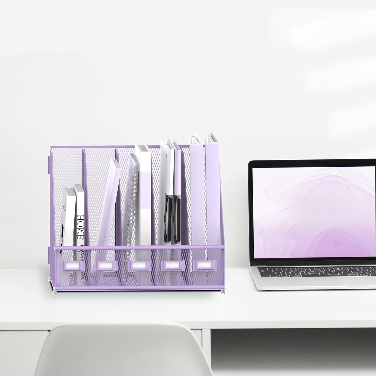 Organiseur de bureau en métal avec 5 compartiments verticaux pour bureau, violet