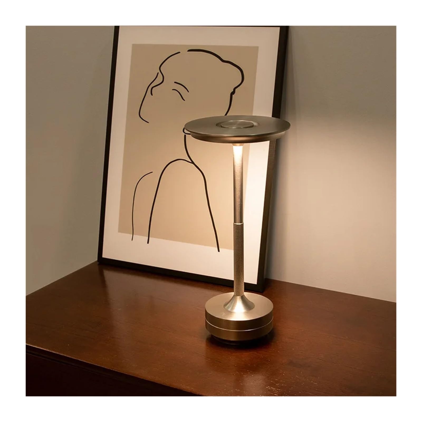 Lámpara de mesa LED recargable por USB, luz ambiental para | La batería incorporada de gran capacidad admite largas horas de espera, sin cables de(Silver)
