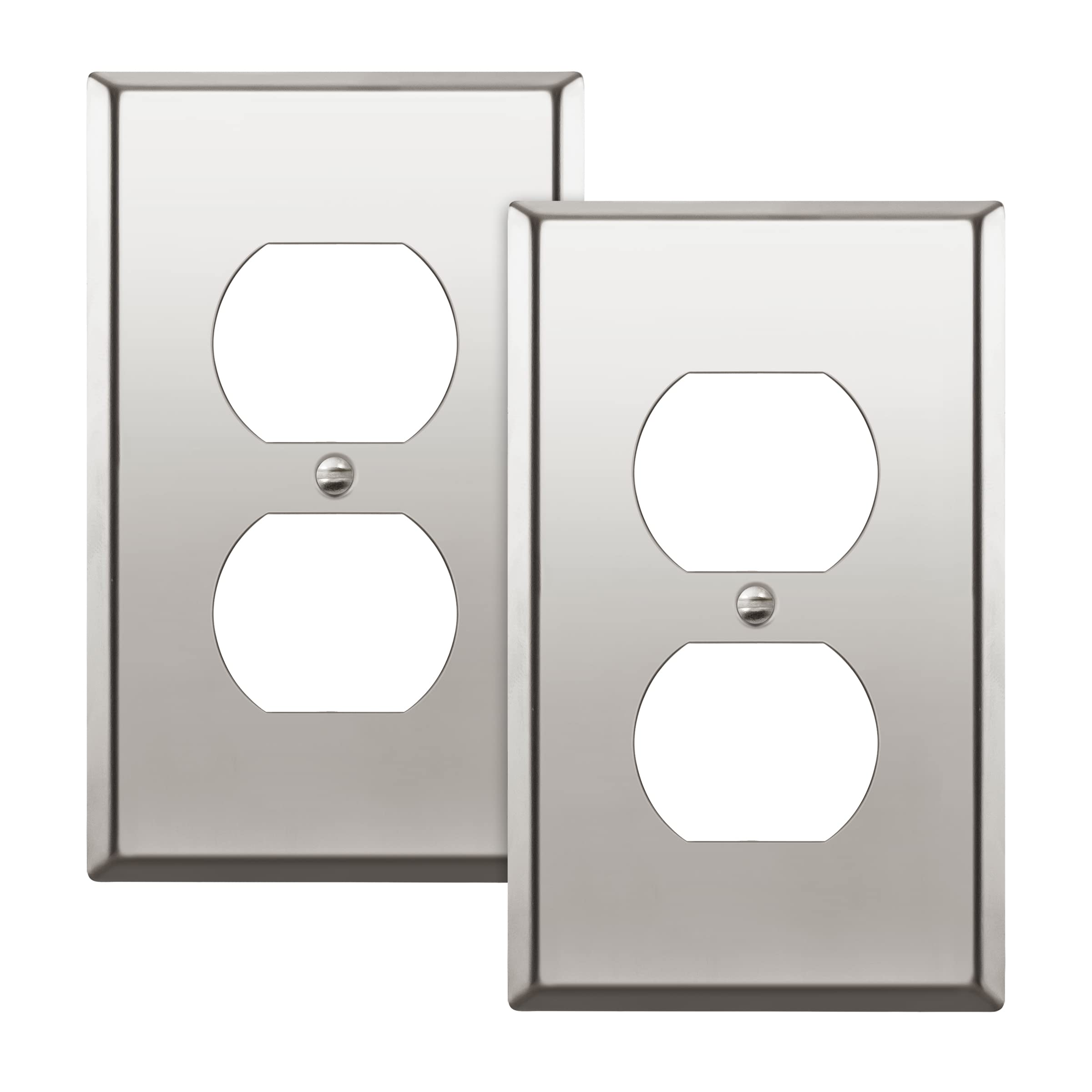 ENERLITES Duplex Receptacle Metal Wall Plate, Stainless Steel Outlet Cover, Corrosion Resistant, Size 1-Gang 4.50" x 2.76", Stainless Steel 201, 7721-