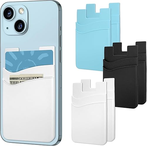 Cartera de teléfono adhesiva, paquete de 6 tarjeteros de teléfono, soporte de tarjeta de silicona para la parte posterior de la funda del teléfono,