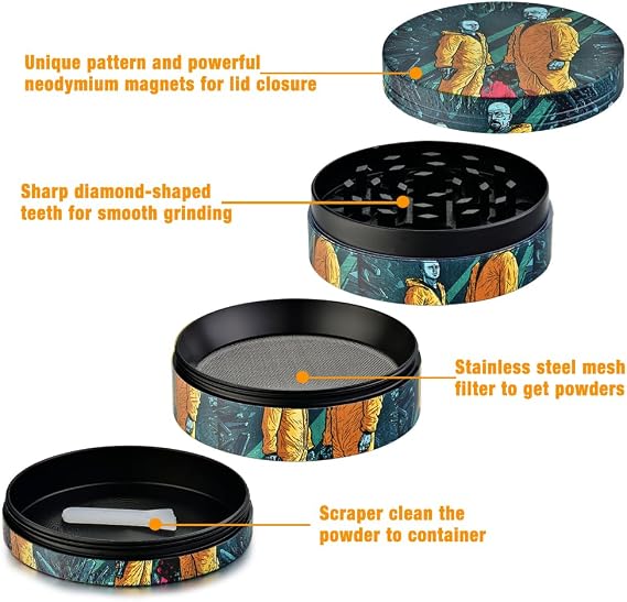 Herb Grinder,2.5inch 4 Parts Spice Grinder with Pollen Catcher, Color Painting Metal Grinder for Dry Herb and Spices (Green)