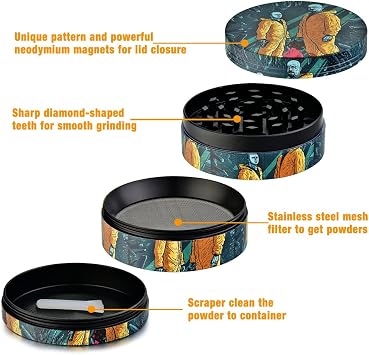 Herb Grinder,2.5inch 4 Parts Spice Grinder with Pollen Catcher, Color Painting Metal Grinder for Dry Herb and Spices (Green)