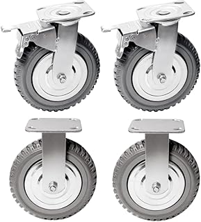 Nisorpa-4 Pack Heavy Duty Caster Wheels 8 Inch Anti Skid Rubber Swivel Plate Caster with 360 Degree Ball Bearing 2Pcs Locking Swivel Casters Wheels 8 Inch(2 Swivel with Brake, 2 Fixed) Grey