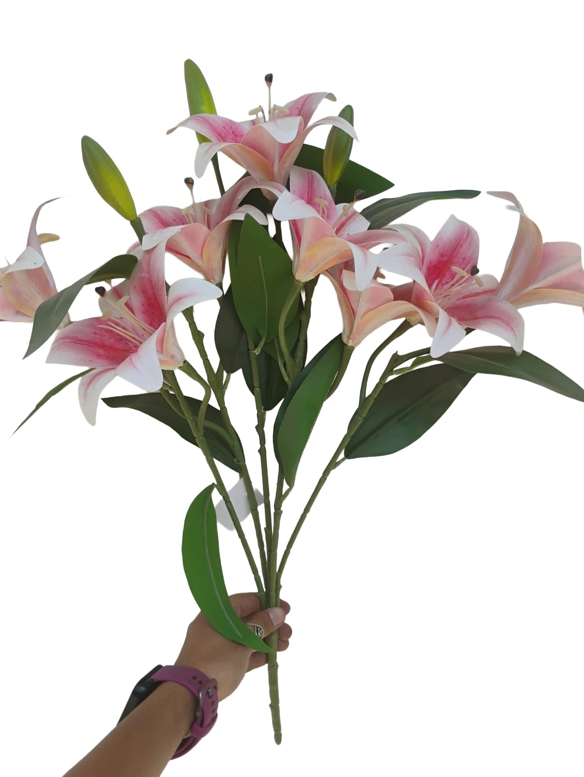 Silk Indus Decor Artificial Lily Flower Bunch - Long Stem, Perfect Vase/Pot Decoration, Home/Office Decor, Gifts, Crafts - 100 Cm Height, Set Of 3 Stems (Vase Not Included, Baby Pink)-image-43