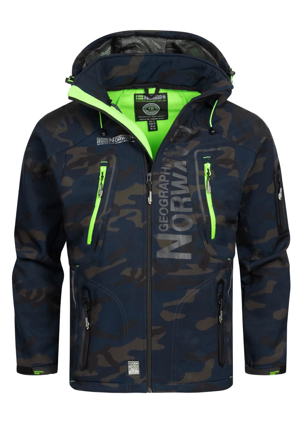 Geographical Norway Techno Softshell Herenjas met capuchon, waterdicht, voor heren, tactisch windjack voor buiten, wandelen, skiën, herfst, winter, lente, Antraciet., S