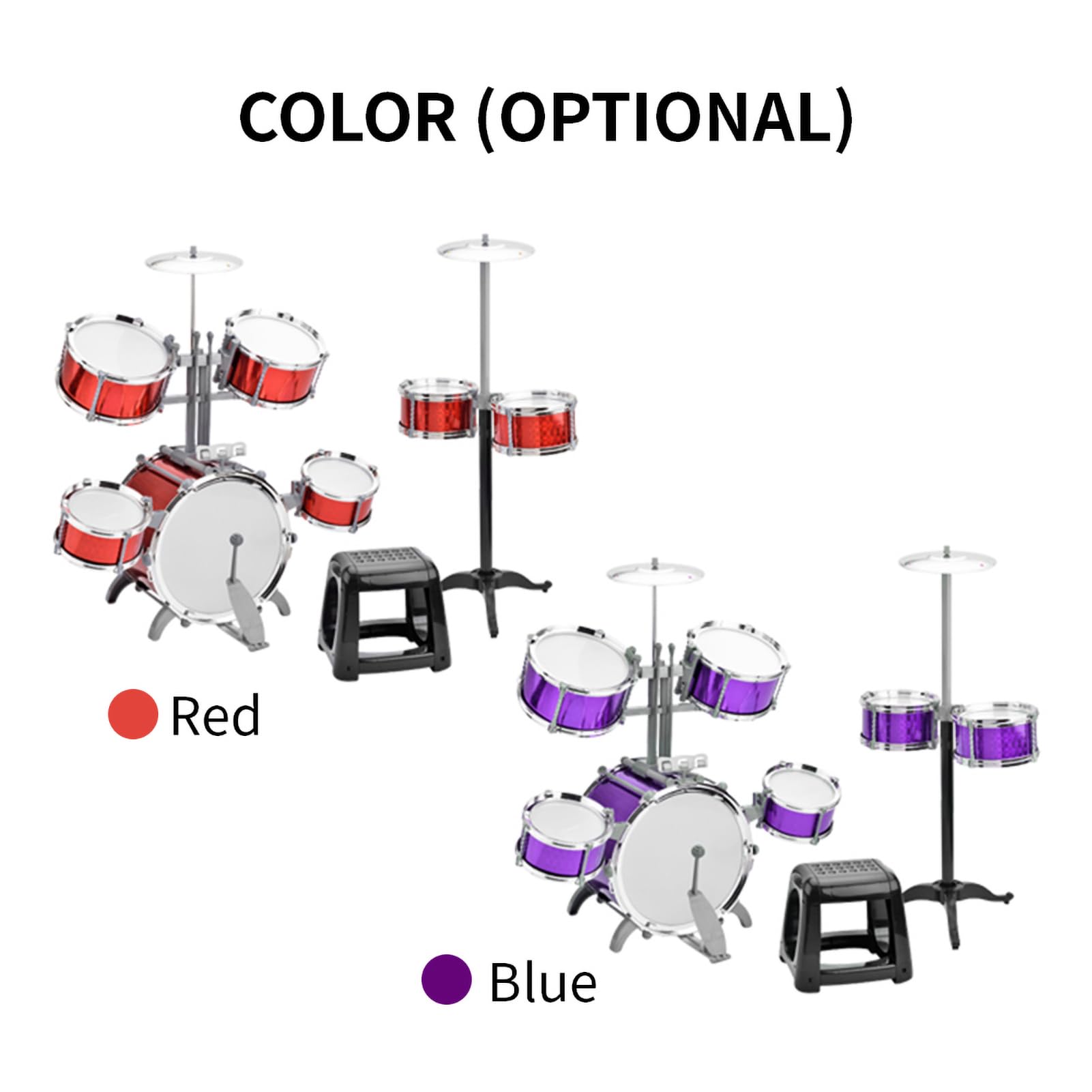 Zestaw perkusyjny dla dzieci, zestaw perkusji jazzowej z 7 perkusjami i muzyką na krześle, instrument perkusyjny dla początkujących (BLUE)