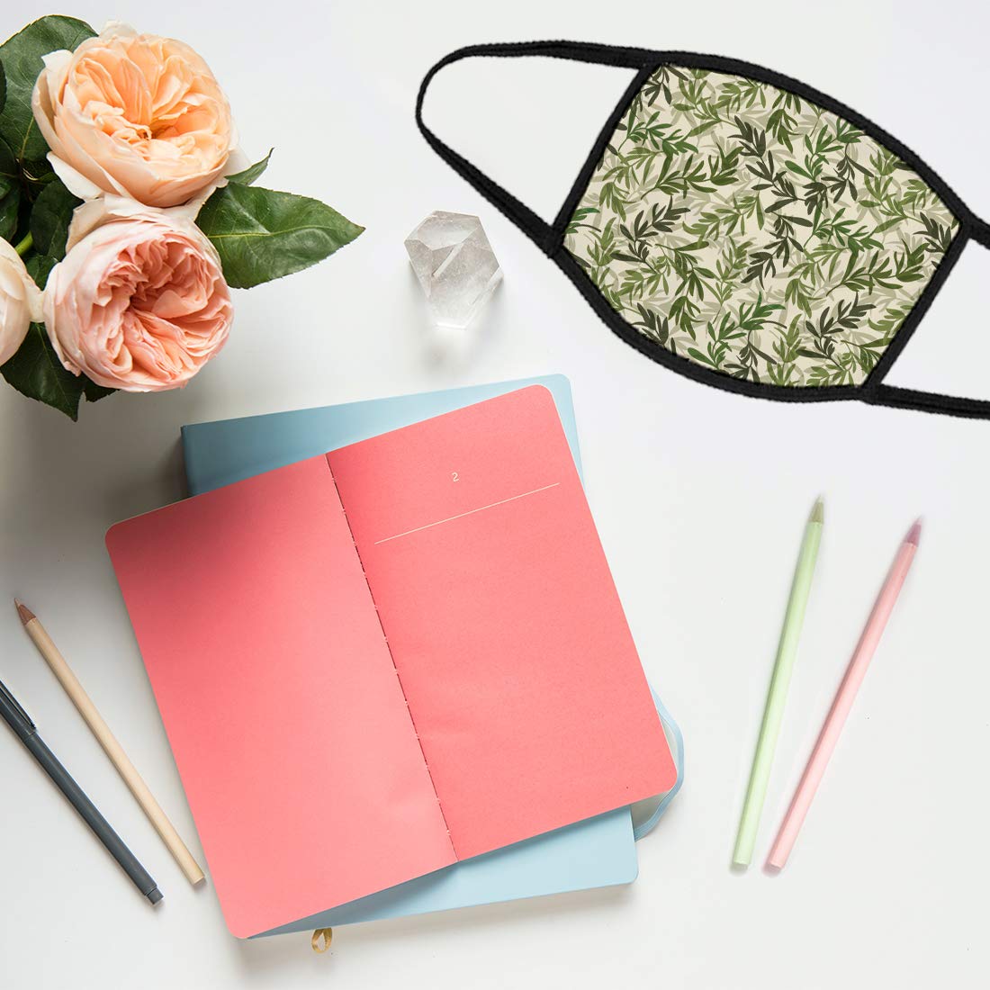 Andaz Press Reusable Floral Adult Face Mask with 1 Replaceable PM 2.5 Protection Filter, Olive Green Leaves, Lightweight Breathable Washable Polyester Cloth Protection for Adults, 1-Pack