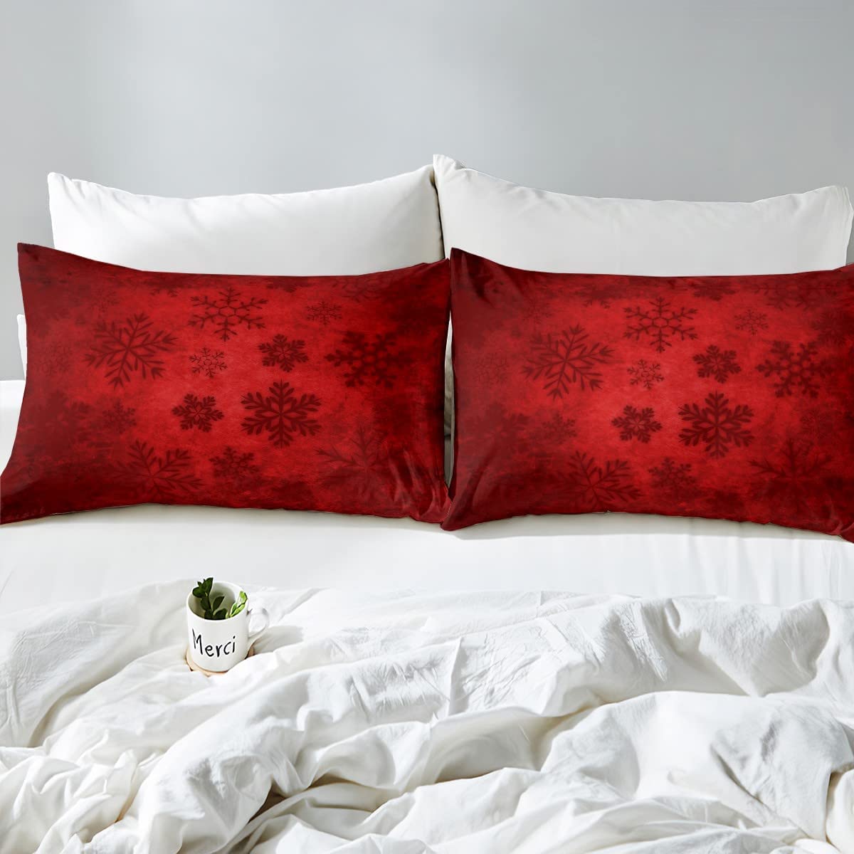 Fusion Copripiumino in pile scozzese rosso super king 260 x 220 cm, double-face, in flanella, morbida, bianca, caldo set di biancheria da letto
