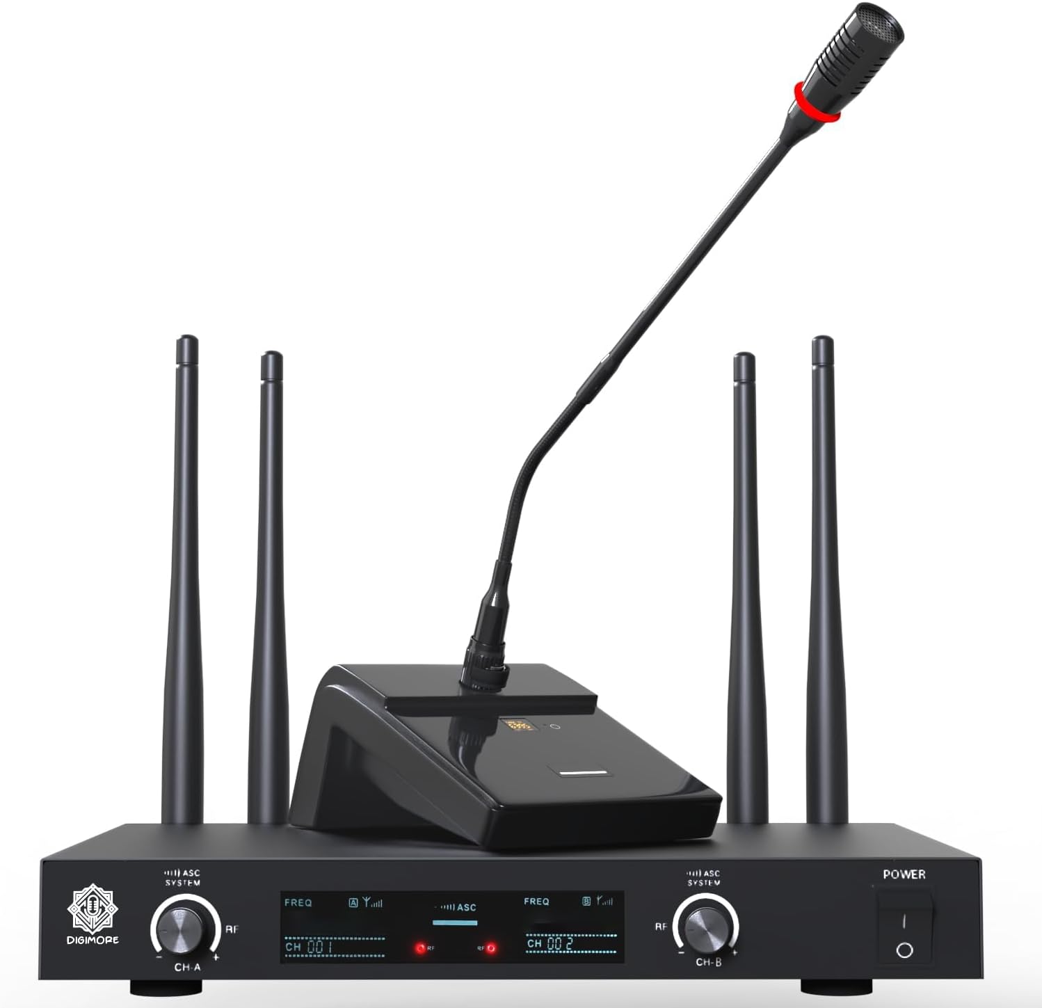 DIGIMORE UHF Wireless Desktop Gooseneck Microphone 18" Podium Microphone | 30 Channels | 300ft Long Range | XLR Output | Best for Meetings, Video Conference Microphone, Streaming Lectures (D-600)