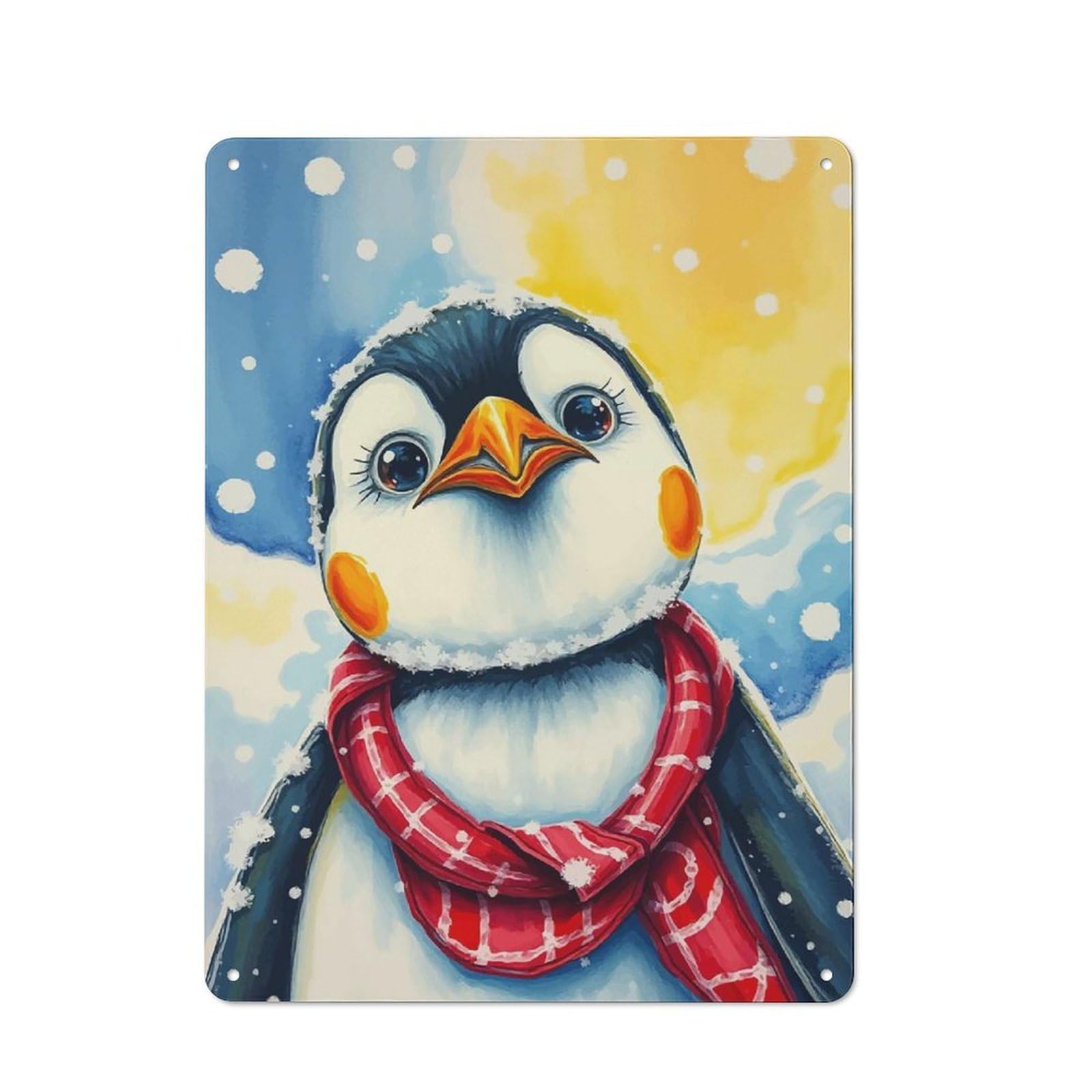 Junmoney Style-17 40X30cm Retro Metal Sign With Cute Penguin In Winter For Home Office Or Studio, Suited To Wall Displays In Home Offices And Studios