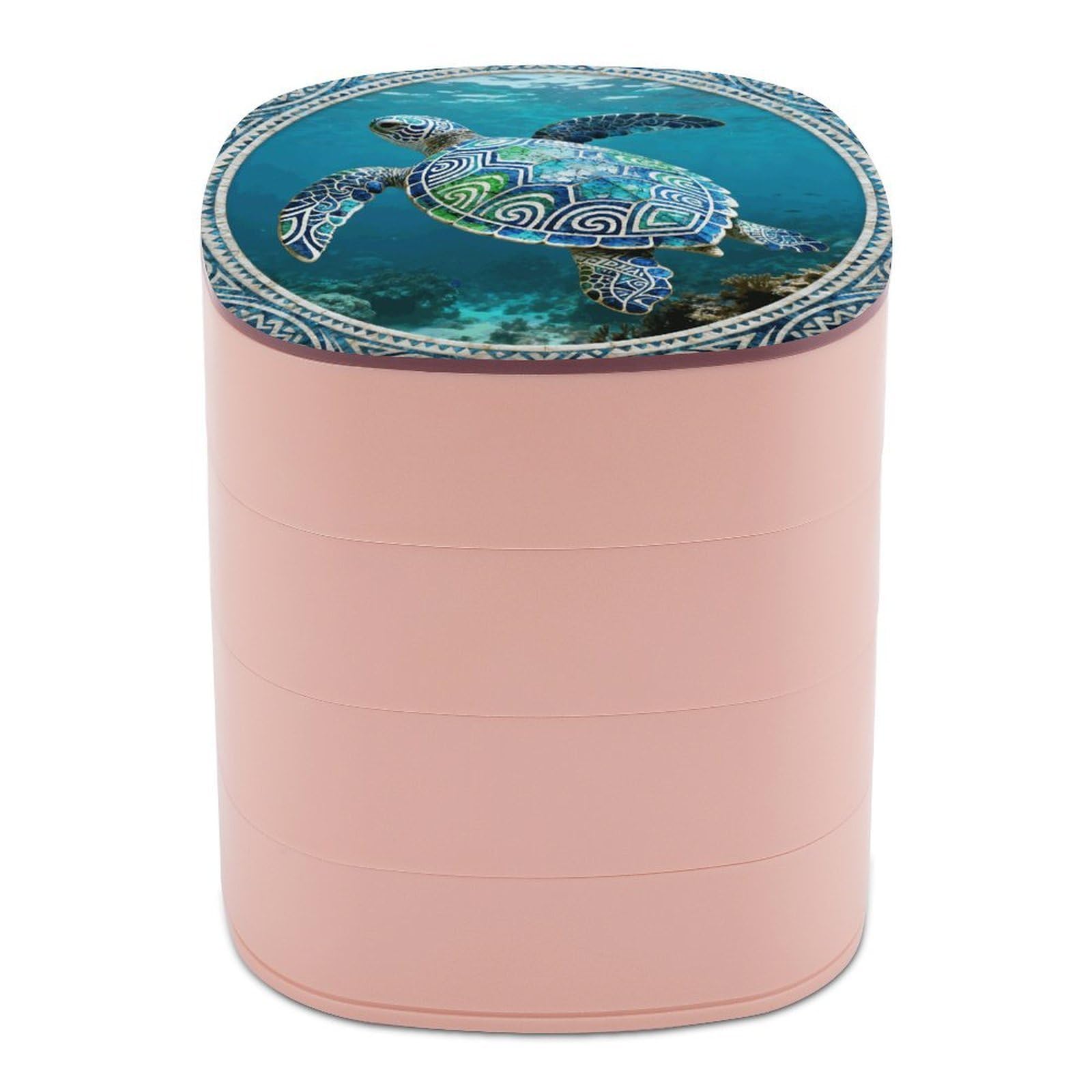 VstaDank 360° Rotating Tribal Sea Turtle Jewelry Box, Multi-Layer Large Capacity Jewelry Organizer for Earrings Necklaces Rings, Dustproof Desktop Storage Case for Women