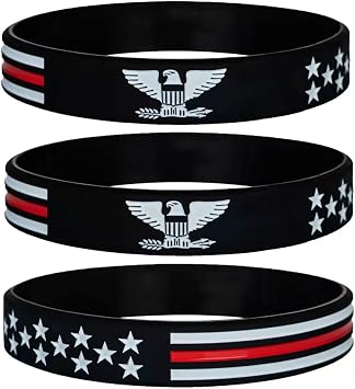 Sainstone Power of Faith Thin Red Line American Flag Silicone Bracelets with American Power Eagle - Motivational Rubber Wristbands Gifts for Patriots, Men, Women, Teens, Army and Sport Fans
