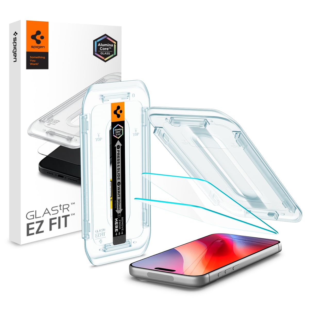 spigen ez fit tempered glass screen protector guard for iphone 16 pro max - 2 pack