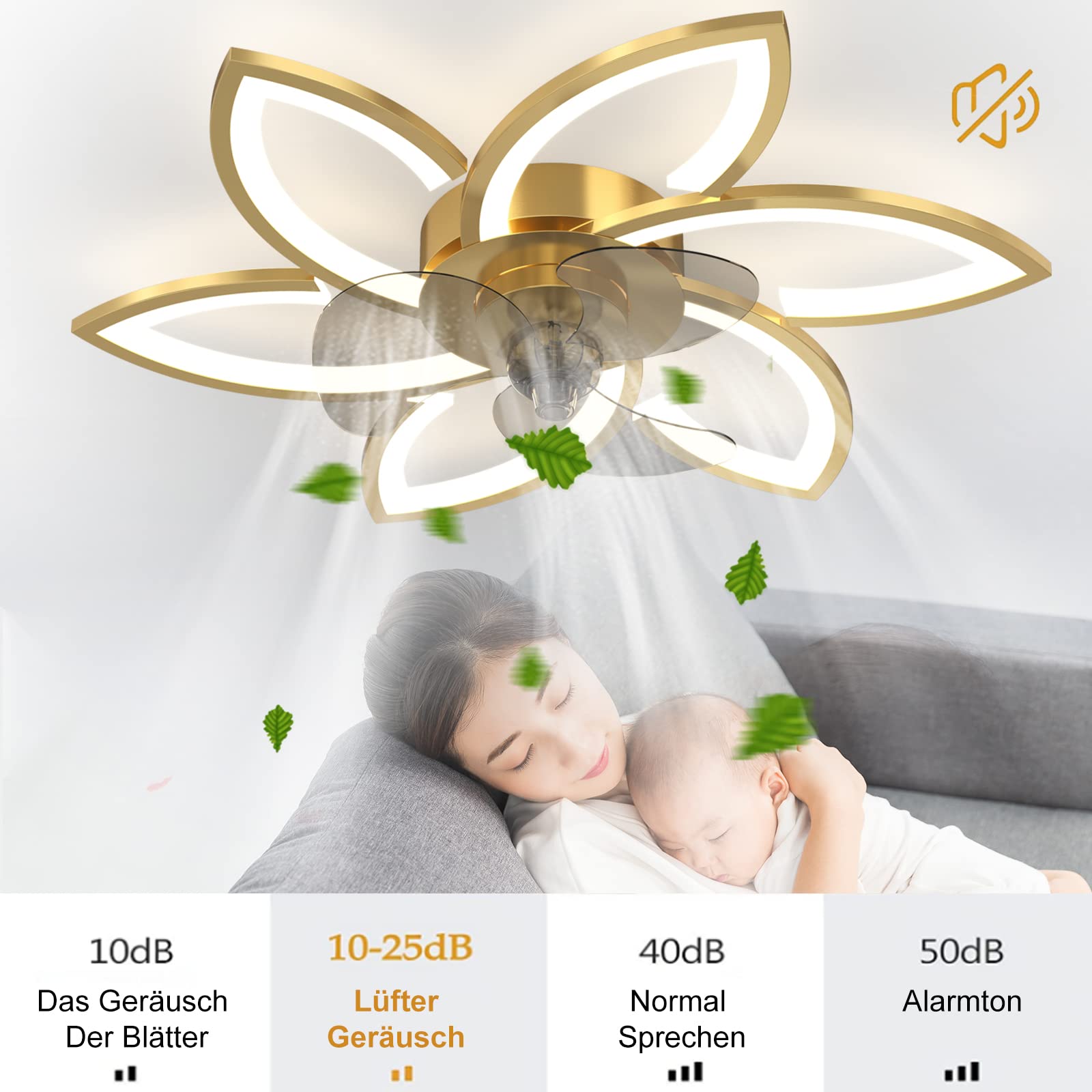 Plafondventilator met licht en afstandsbediening, stille slaapkamerlamp Creatieve 6-lichts designventilator met lamp, LED-plafondlamp Dimbare eettafel Eetkamerlamp (Wit, D-ventilatorlicht
