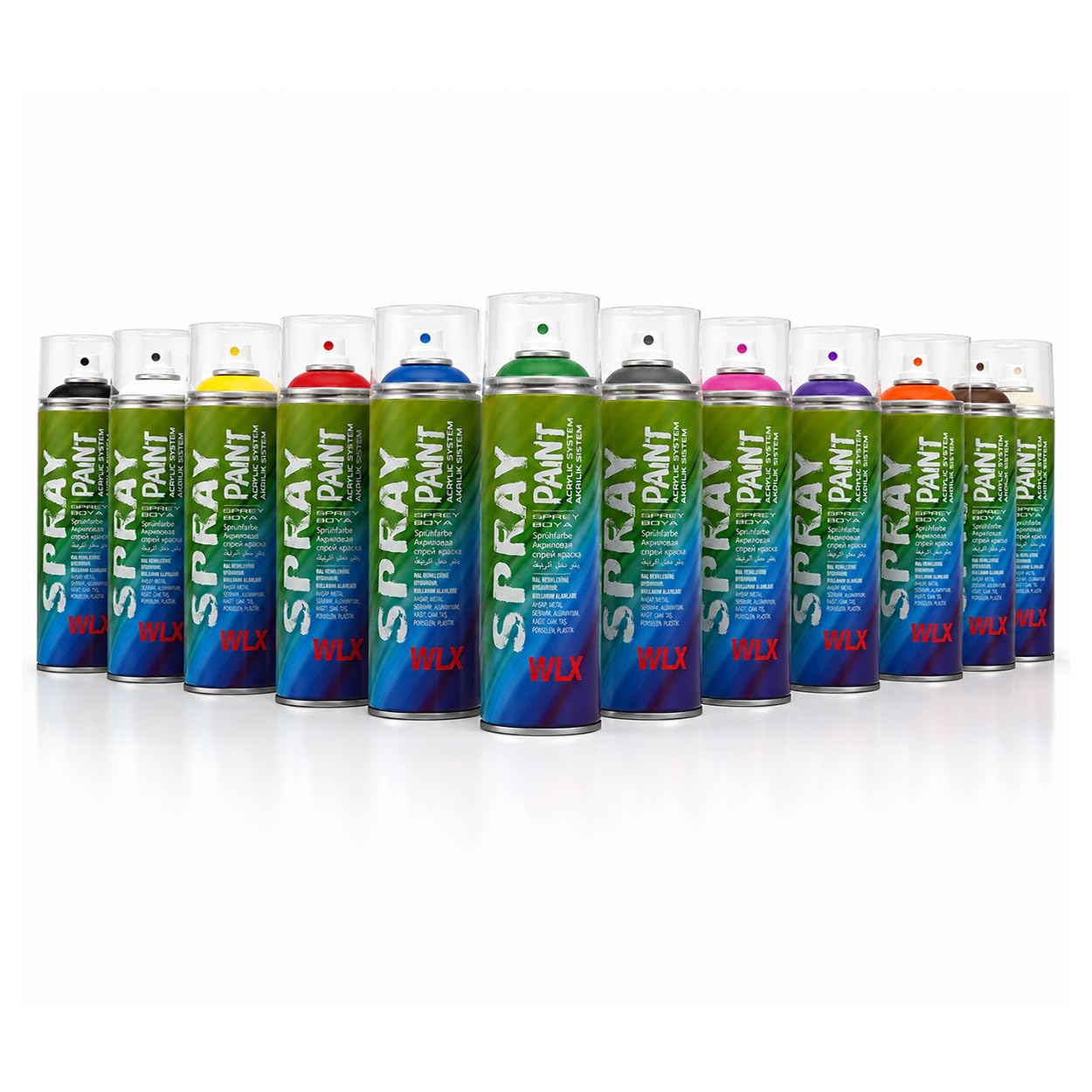 WLX Set di vernici spray, 12 colori x 400 ml, vernice spray RAL lucida