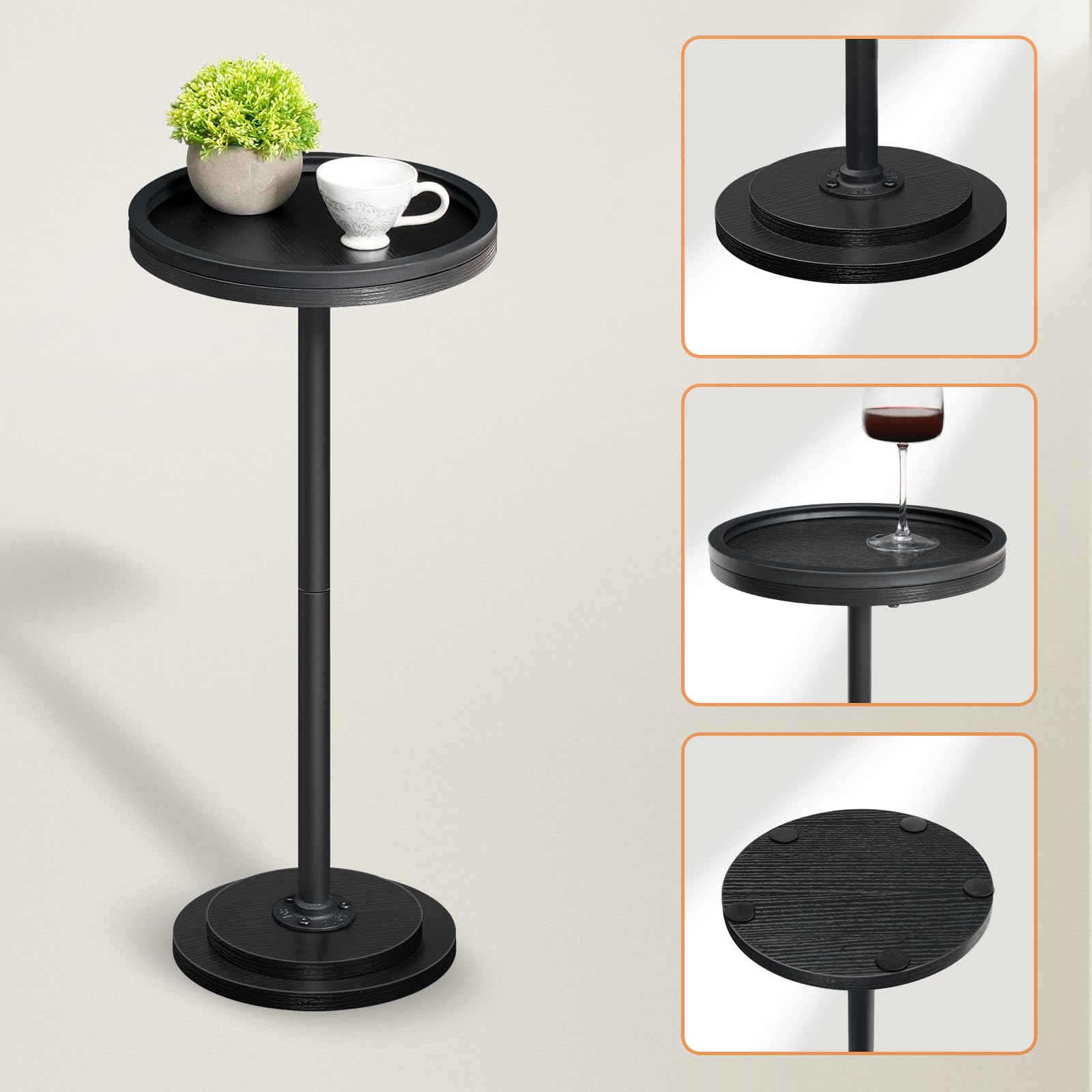 HOOBRO Runder Beistelltisch, Cocktailtisch, Bistrotisch für kleine Räume, Wohnzimmer, Schlafzimmer, Schwarz EBB168BZ01