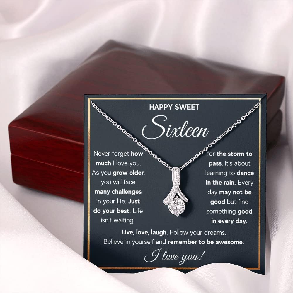 FG Family Gift Mall Sweet 16 Gifts For Girls, 16th Birthday Gifts For 16 Year Old Girl, Bday Card Gift Ideas Necklace with Message Card and Gift Box