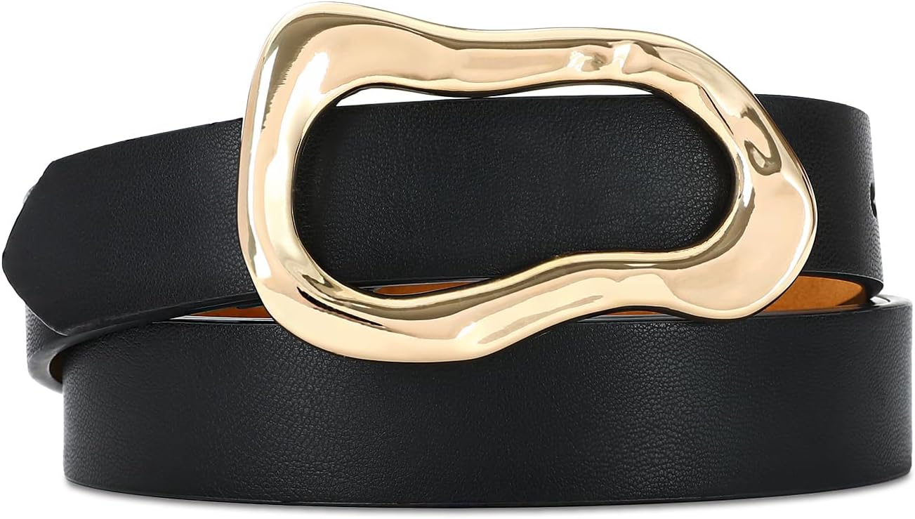 Black Belt for Women Stylish Gold Buckle Fashion Leather Waist Belt Perfect for Jeans and Dresses