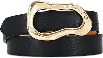 Black Belt for Women Stylish Gold Buckle Fashion Synthetic Leather Waist Belt Perfect for Jeans and Dresses