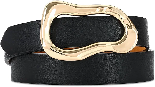 RISANTRY Black Belt for Women Stylish Gold Buckle Fashion Leather Waist Belt Perfect for Jeans and Dresses