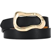 RISANTRY Black Belt for Women Stylish Gold Buckle Fashion Leather Waist Belt Perfect for Jeans and Dresses