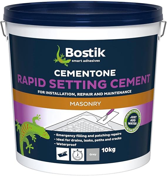 Bostik Cementone Rapid Setting Cement, For Interior & Exterior Use, Waterproof, Colour: Grey, 10kg & Cementone General Purpose Mortar, Pre-Mixed, 10kg