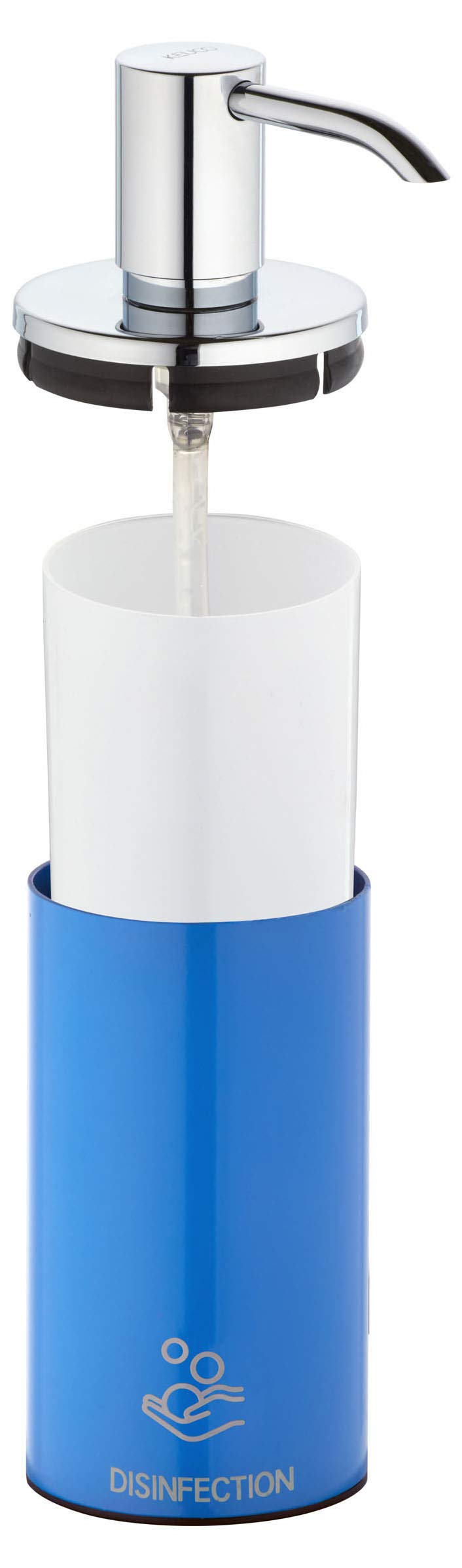 KEUCO Desinfektionsmittelspender, Hochglanz-verchromt/blau, nachfüllbar ca. 250ml Standmodell inkl. Pumpe & Kunststoff-Einsatz stehend