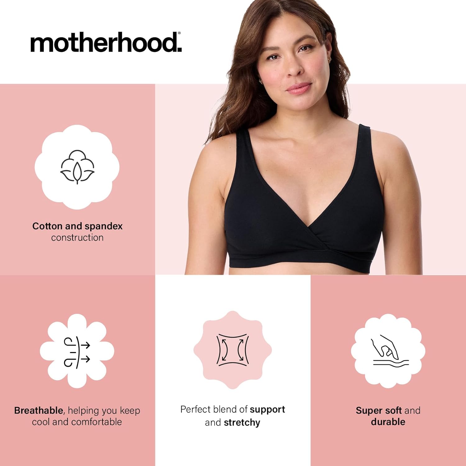 Motherhood Maternity Womens Soft Cotton Spandex Wrap Front Maternity & Nursing Sleep Bralette Bra S-3x - Image 4