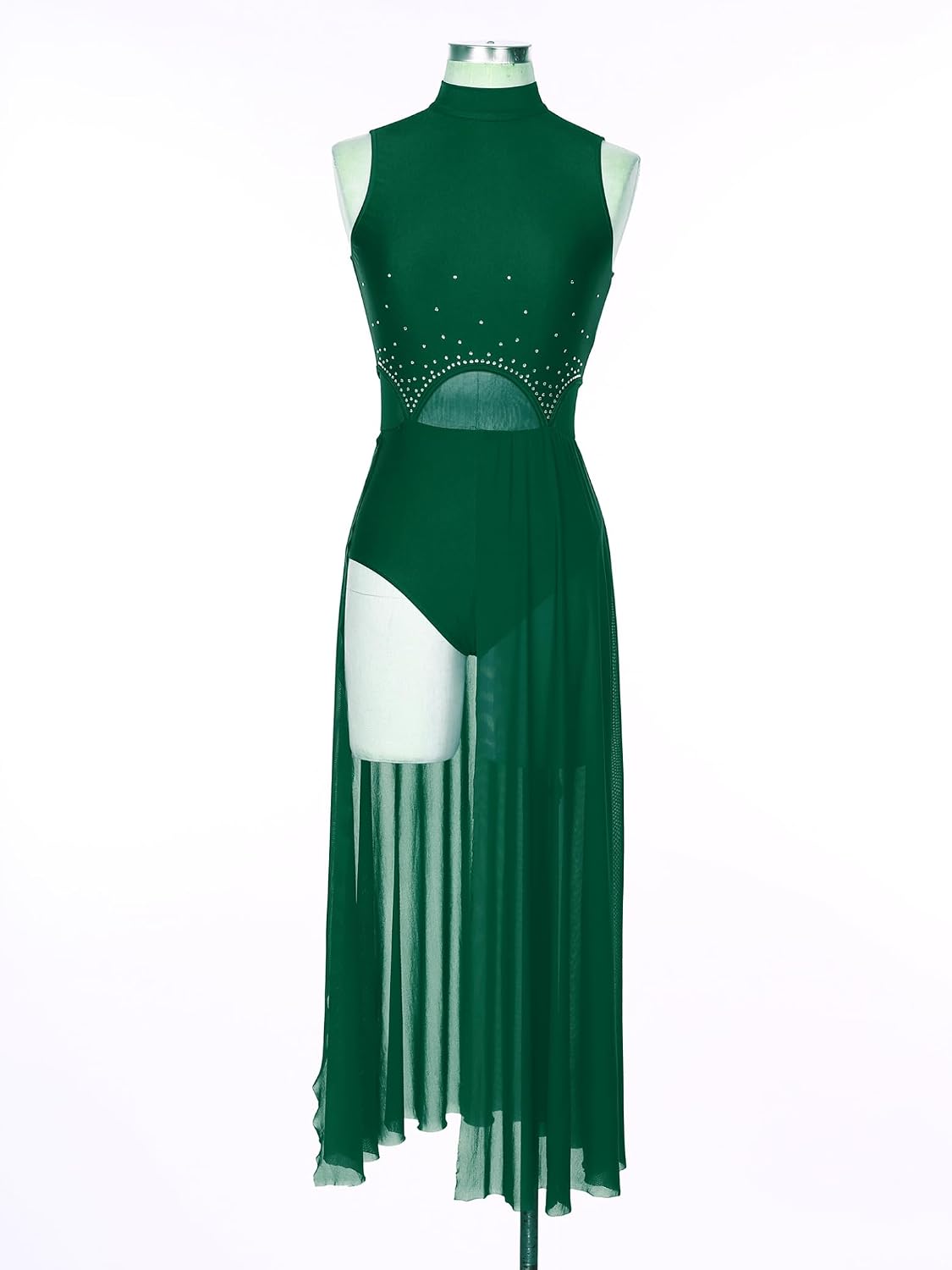 Women Long Lyrical Dance Costumes | Shiny Rhinestone, Mesh Tulle Flowy Maxi Dresses, Contemporary Dance Dress, Ballet Dancewear, Modern Dance Competition