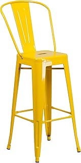 Flash Furniture Commercial Grade 30" High Yellow Metal Indoor-Outdoor Barstool with Removable Back