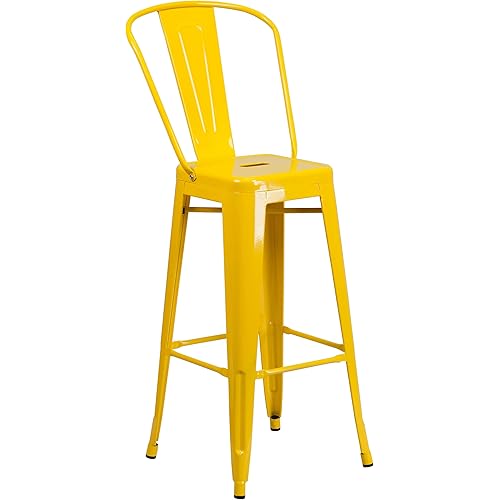 Flash Furniture Commercial Grade 30" High Yellow Metal Indoor-Outdoor Barstool with Removable Back