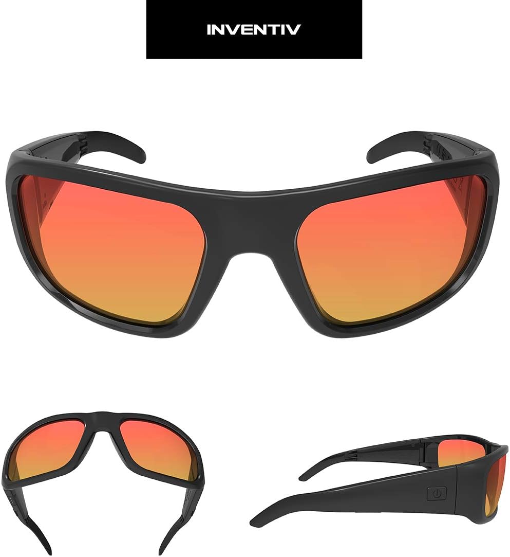 New Arrivals Inventiv Sport Wireless Bluetooth Audio Sunglasses, Open Ear Headphones Music & Hands-Free Calling, for Men & Women, Polarized Glasses Lenses (Black Frame / Red Tint)