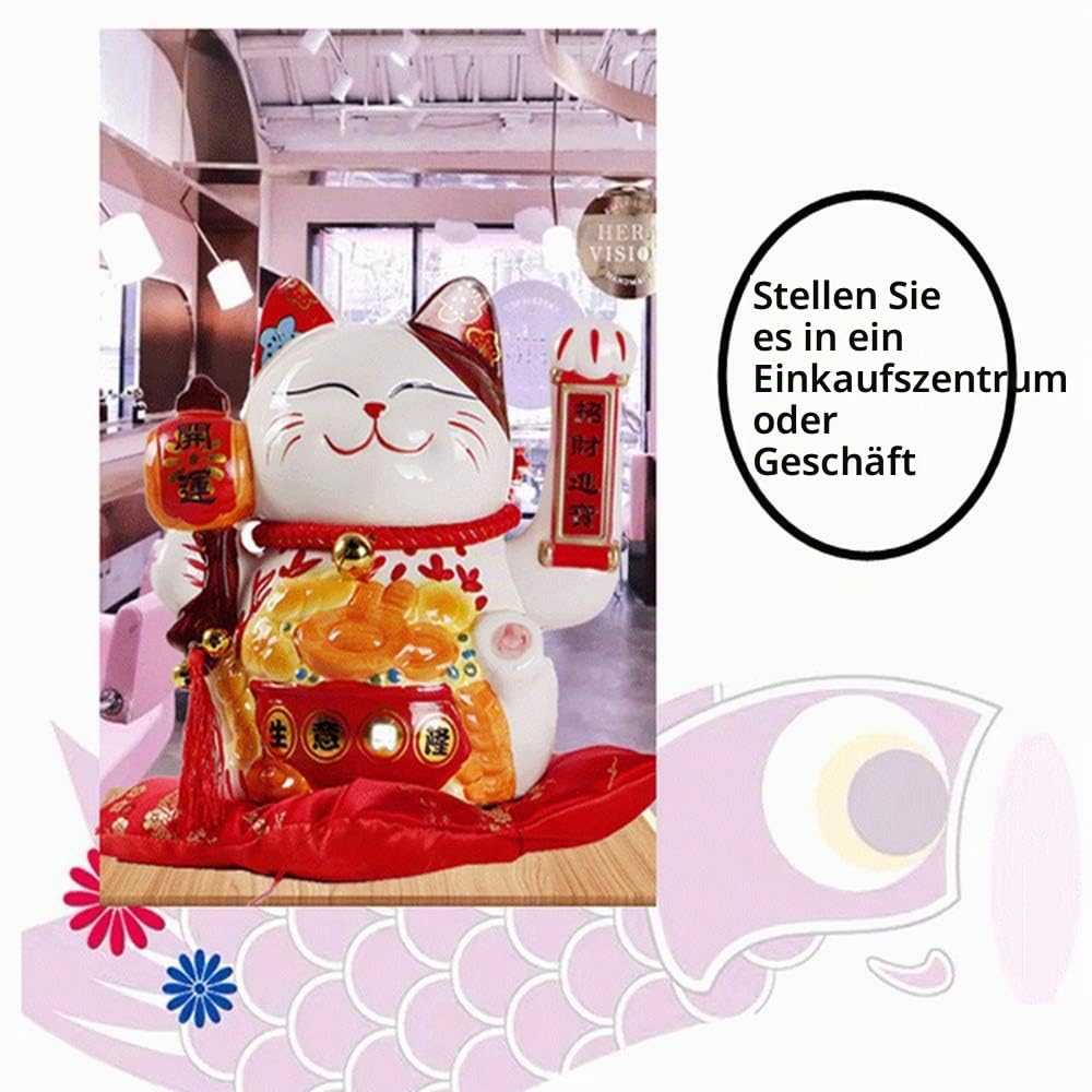10 Zoll Glückskatze mit Schwenkarm Gold Betrieben Chinesische Feng Shui Deoration Glückskatze für Geschäfte, Restaurants, Wohnzimmer