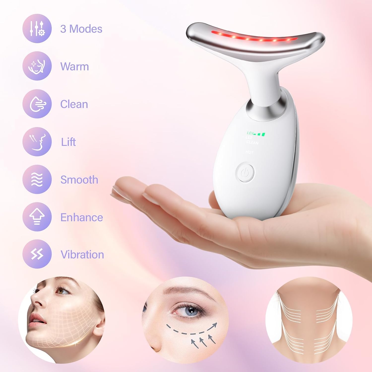 Neck and Face Care Device for Home Daily Use, Skin Care Tool, Wrink-le Improve, Firm, Tightening and Smooth Snow White