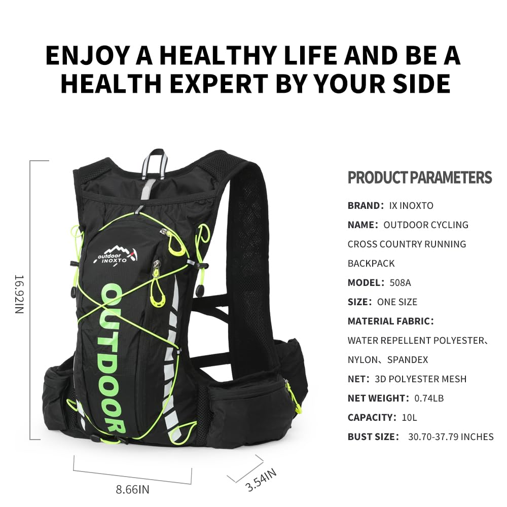 Mochila de hidratación IX INOXTO para correr, chaleco de hidratación con bolsa de agua de 1.5 L para hombres y mujeres, mochila de agua ligera para senderismo, ciclismo, escalada, camping