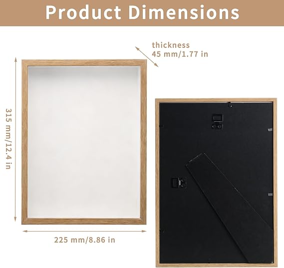 3D Shadow Boxes, Memory Box Frame, Deep Shadow Box Frames for Objects up to 3cm, Picture Frames for Crafts, Photos, Flowers, Artworks, and Memory Display (Wood Color, 8.27x11.7 in)