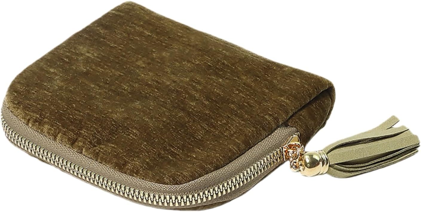 High-End Velvet Travel Jewelry Case with Tassel Zipper, Large-Capacity Organizer Pouch for Bracelets Rings Earrings, Compact Storage Bag for Women & Girls (Brown)