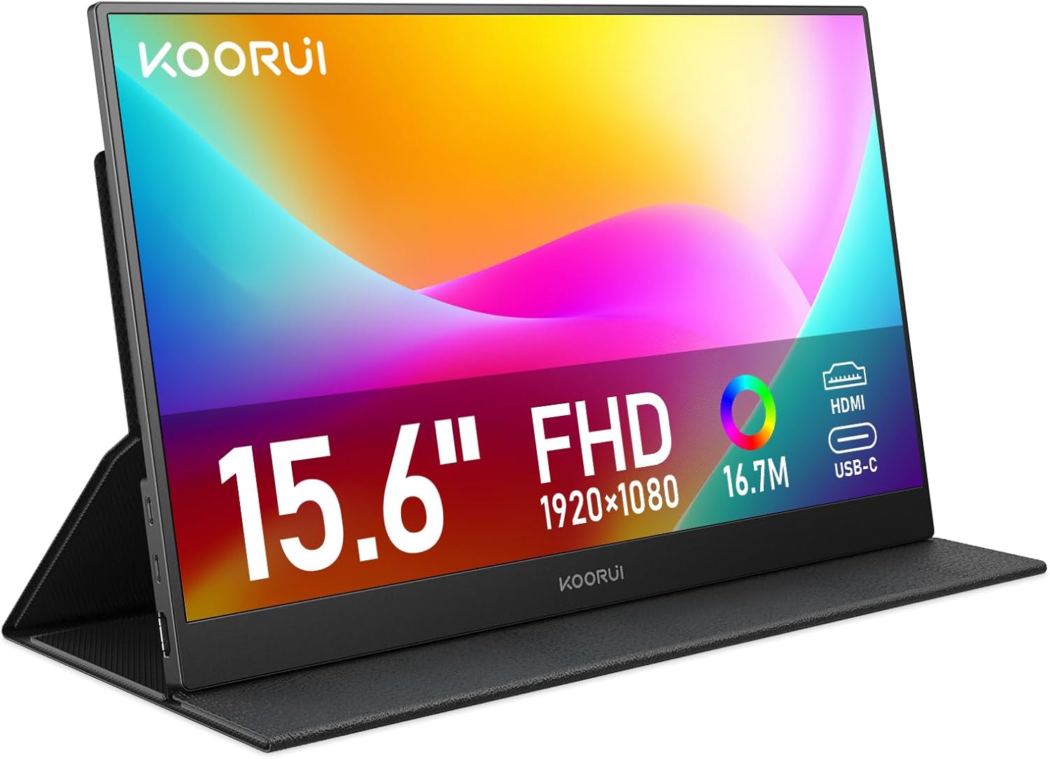 KOORUI Ecran Portable 15.6 Pouces 1080P FHD Moniteur Portable IPS 99% SRGB avec Deux Haut Parleurs, Mini HDMI,Type-Cx2 Écran Portable Jeu Eye Care, pour Ordinateur Portable/PC/Mac/PS5 /Xbox/Téléphone