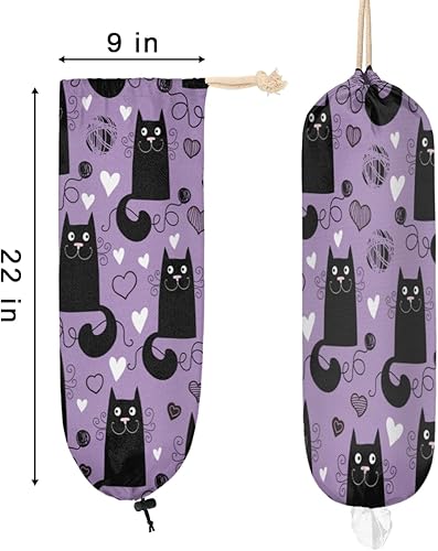 Miniatura 2 de Soporte para bolsa de plástico, lindo fondo morado con gatos negros, soporte para bolsa de comestibles, dispensador de bolsas de plástico colgantes