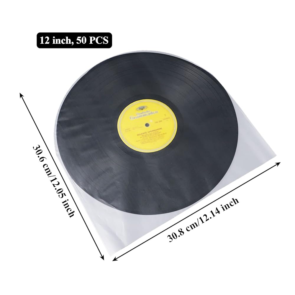 50x 12" Record Sleeves Clear Plastic Polythene Outer 250g