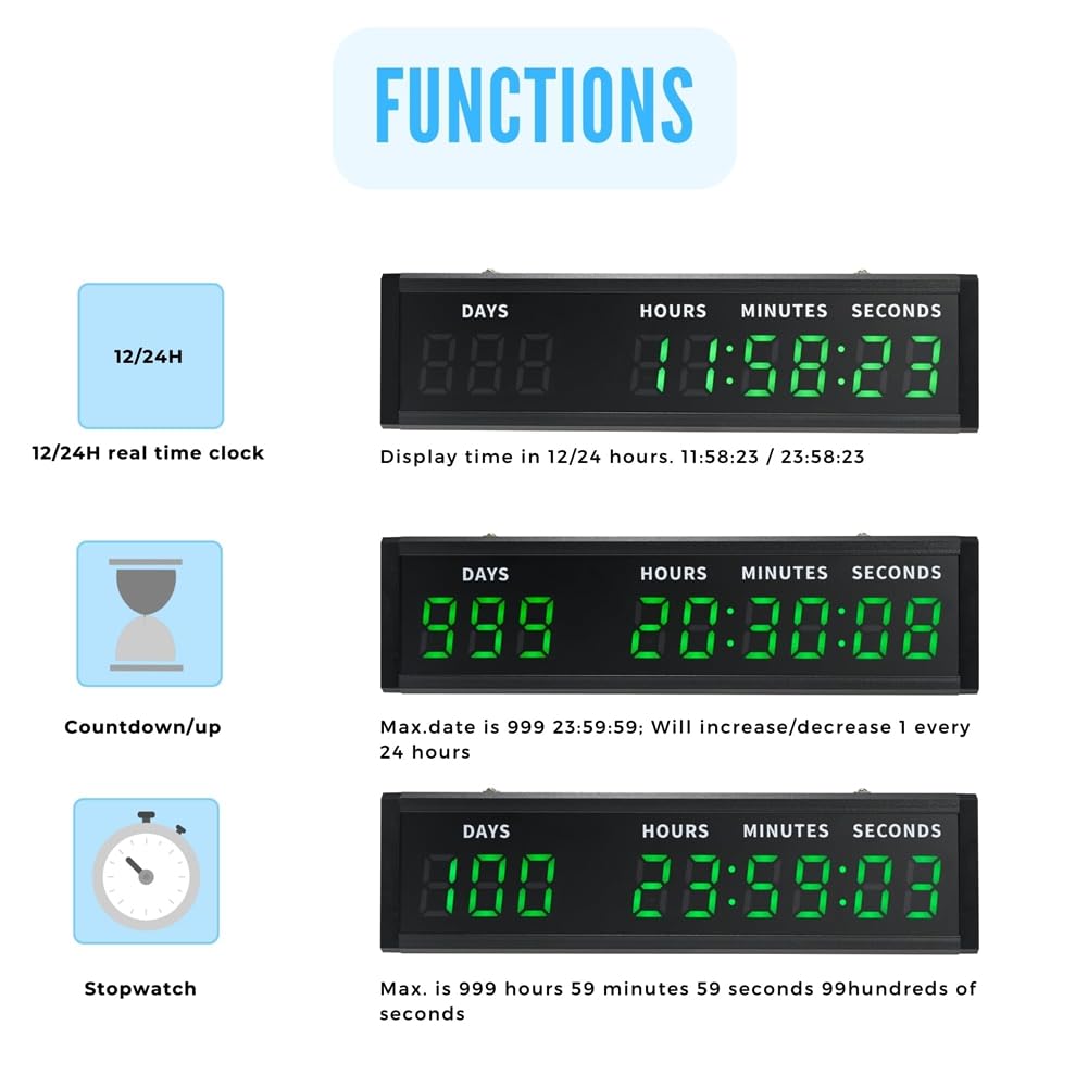 Reloj Digital de Cuenta Regresiva con Pantalla Grande, Temporizador de Cuenta Regresiva con Pantalla LED Grande, Ideal para Navidad, Jubilación y Cumpleaños (UE) EU Plug