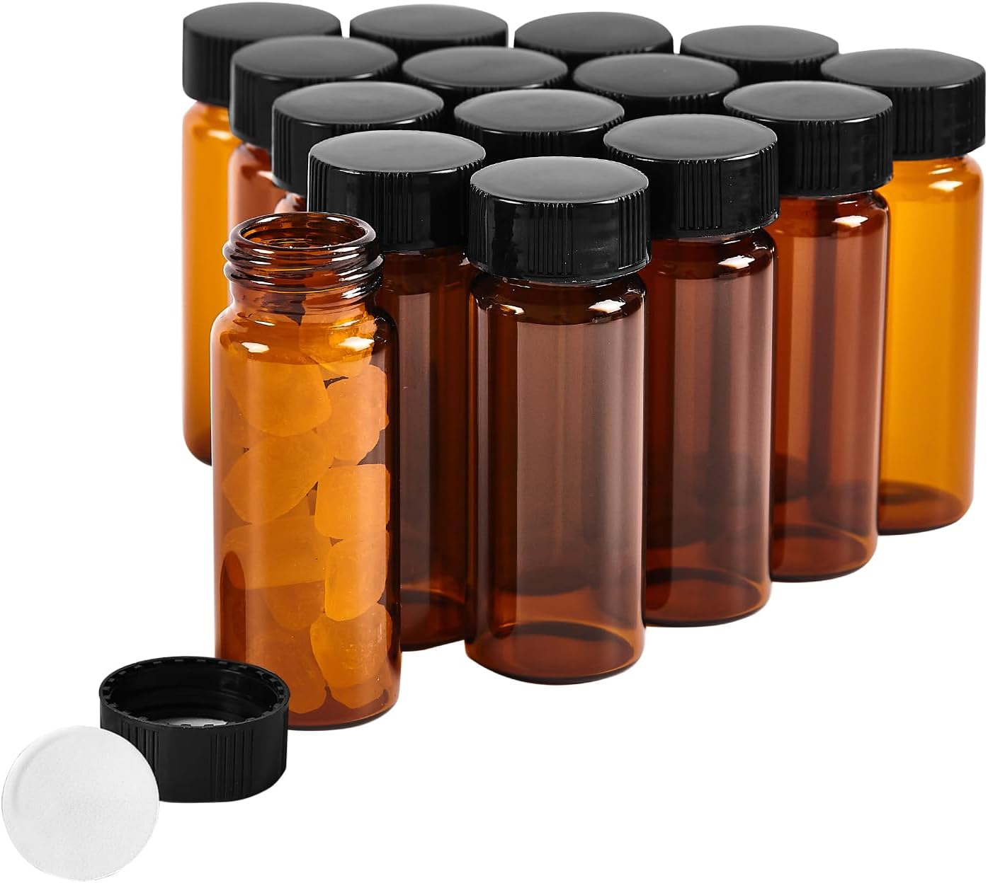 15 PCS 4ML Amber Small Liquid Sample Glass Vials with Screw Caps,1Dram 15x45mm Leak-Proof Vial, 13-425 Black Screw Cap with PE Liners for Lab, Essential Oil, Perfume, Reagents