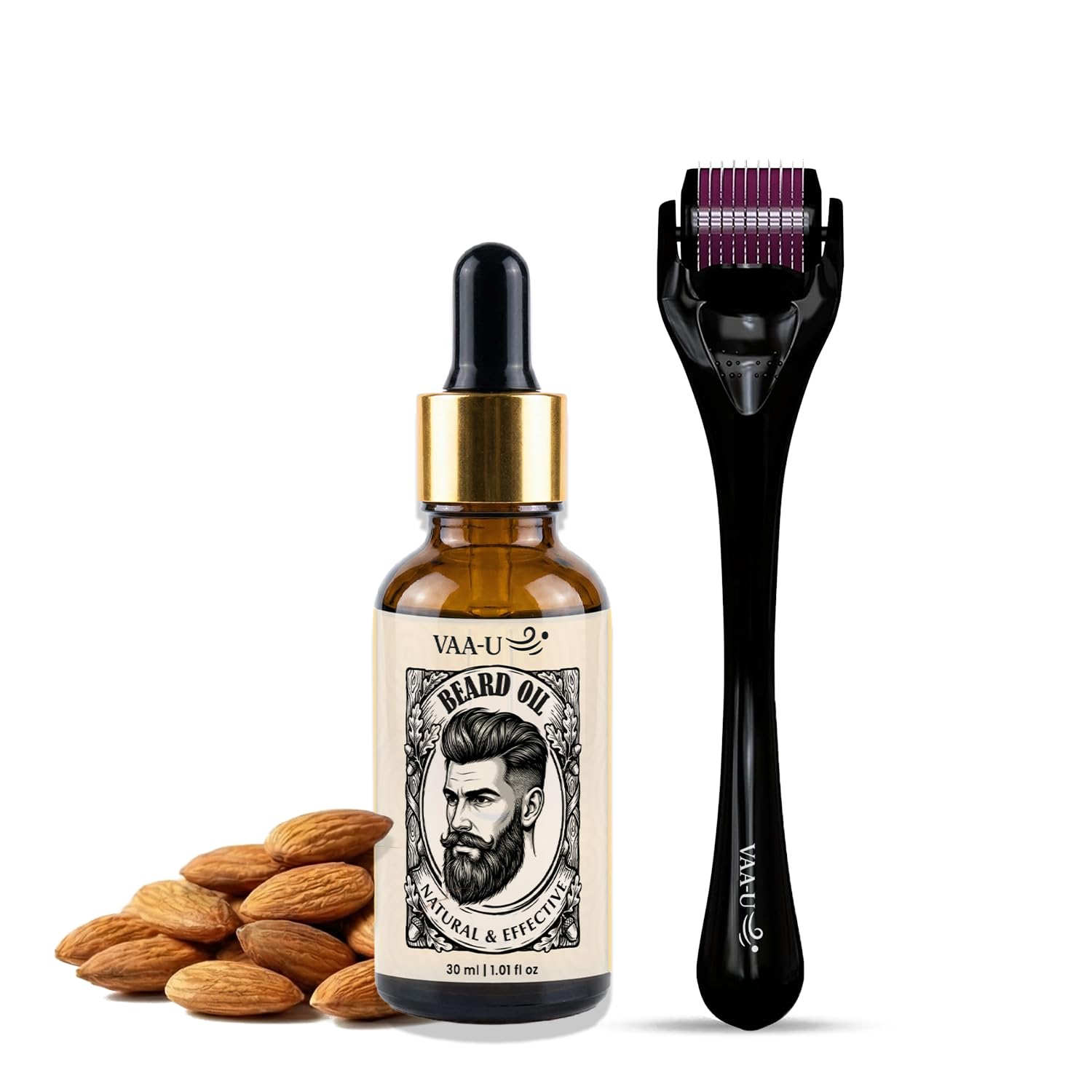 Beard Oil for Growing Beard Faster with Almond & Rosemary | Comes with Derma Roller (0.5mm) | Natural, Best Beard Growth Oil for Man | Nourishes & Strengthens Uneven Patchy Beard | 30ML-image-0