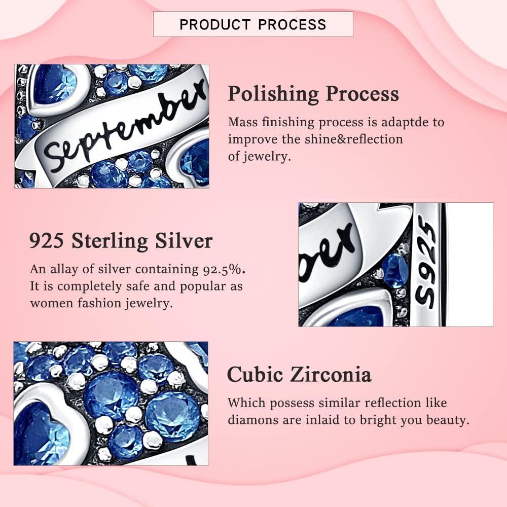 LongLuck 925 Sterling Silver Birthstone Charms fits Charms Bracelets for Woman,with 5A Cubic Zirconia Dangle Pendant Bead,Happy Birthday Charms for Bracelet and Necklace Valentine's Day Mother's Day Gift - Image 4
