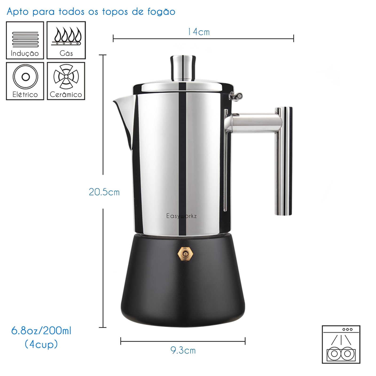 Easyworkz Diego Cafeteira italiana de aço inoxidável Stovetop para