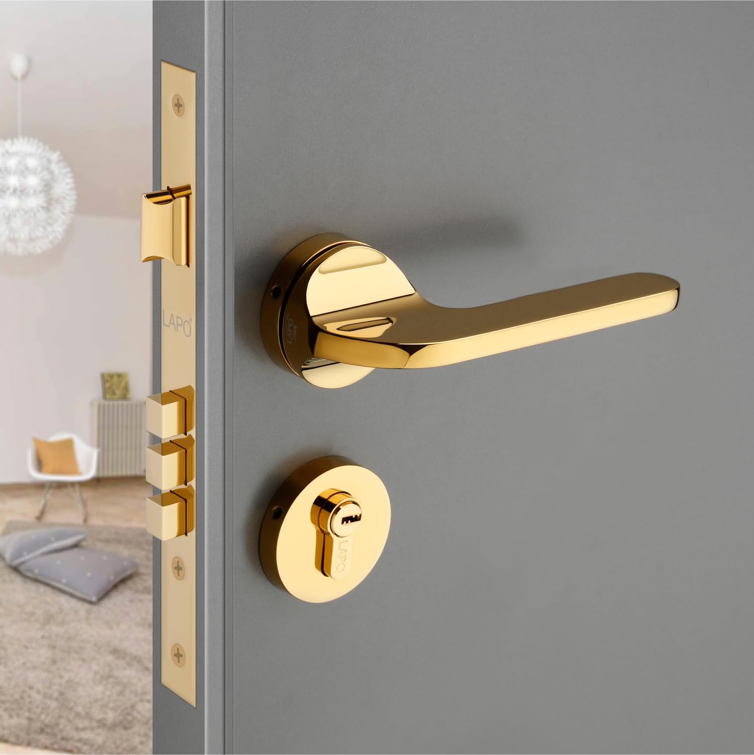 LAPO Heavy-Duty Mortise Door Lock for Home Main Door & Bedroom with Handle |Strong 70mm Cylinder | 50x85mm Body | 3 Brass Keys | Left-Right Fit 30-50mm Door Home Office Hotel | Black Finish | Ro-127 — Amazon image 15